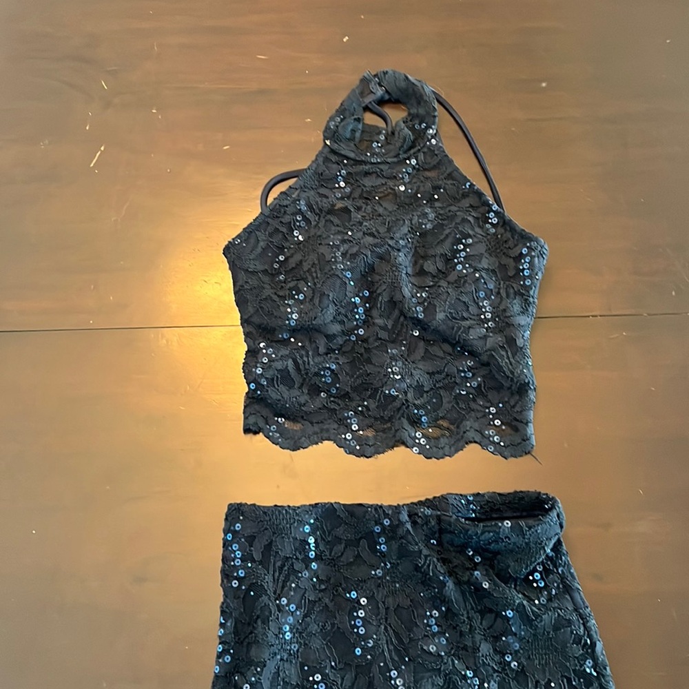 B. Darlin Blue Sequin Two Piece Prom Dress Size 1/2